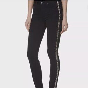 Paige Women's Black Hoxton Ankle Jeans Leopard Print Tuxedo Stripes size 28
